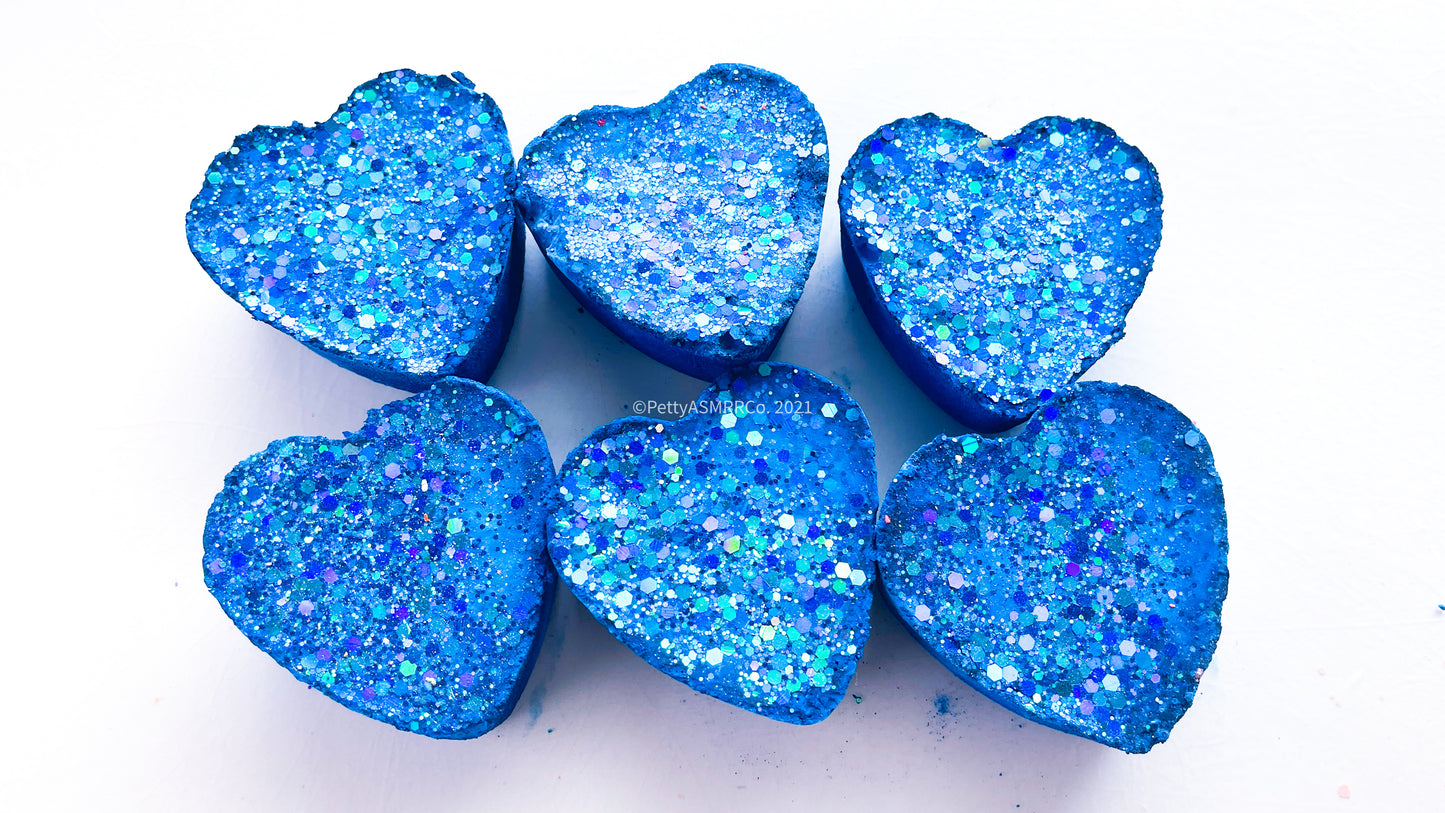 Super Blue Glitter Hearts (Set of 6)