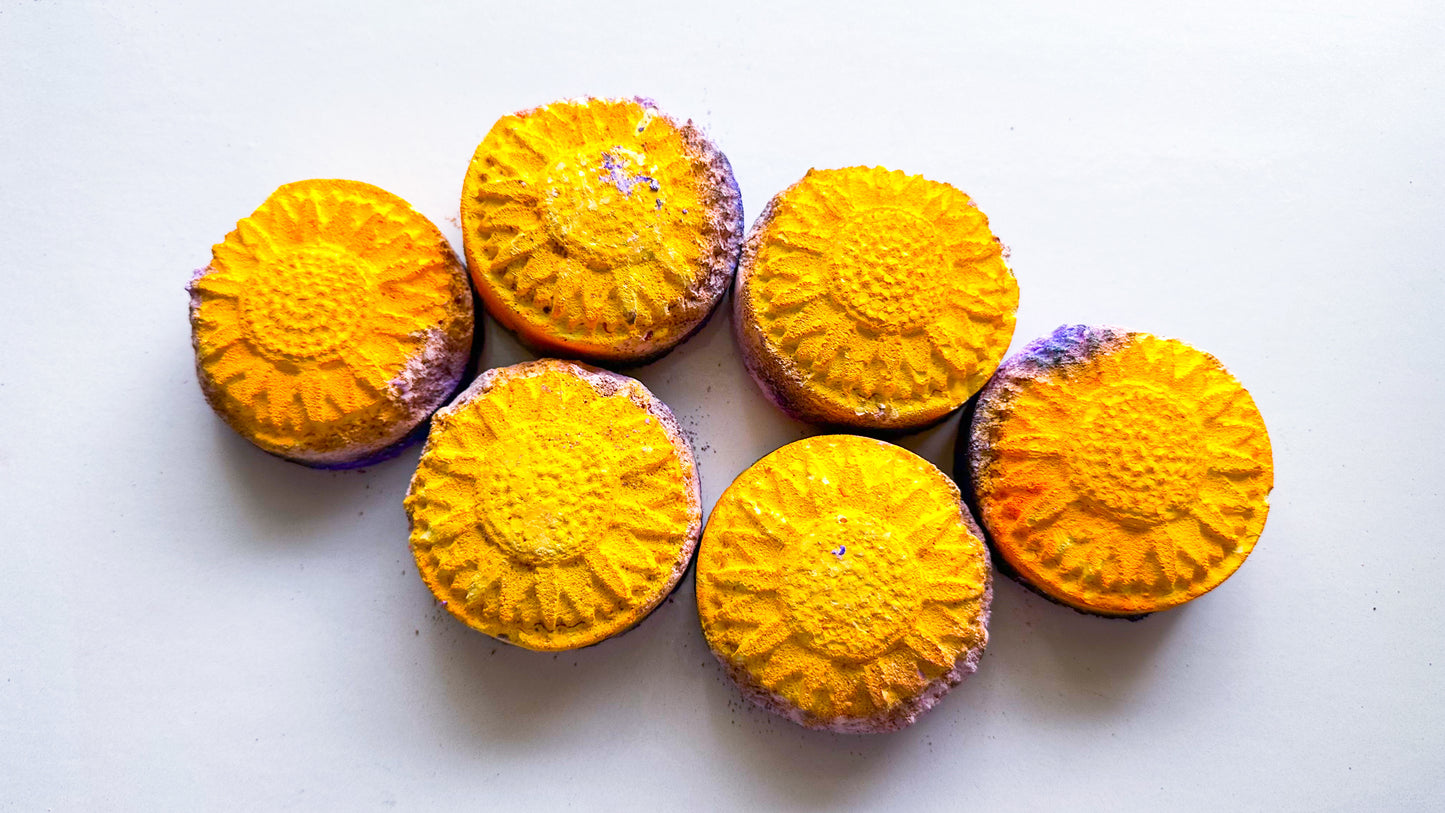 Dusty Yellow and Purple Round Flowers (Set of 6)