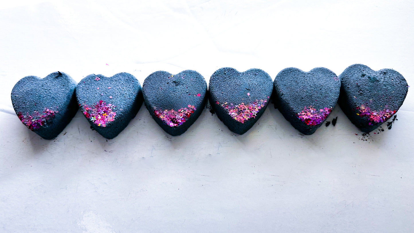 Black Pink Glitter Hearts (Set of 6 )