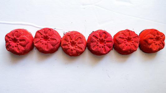 Deep Red Glitter Round Flowers *Set of 6*