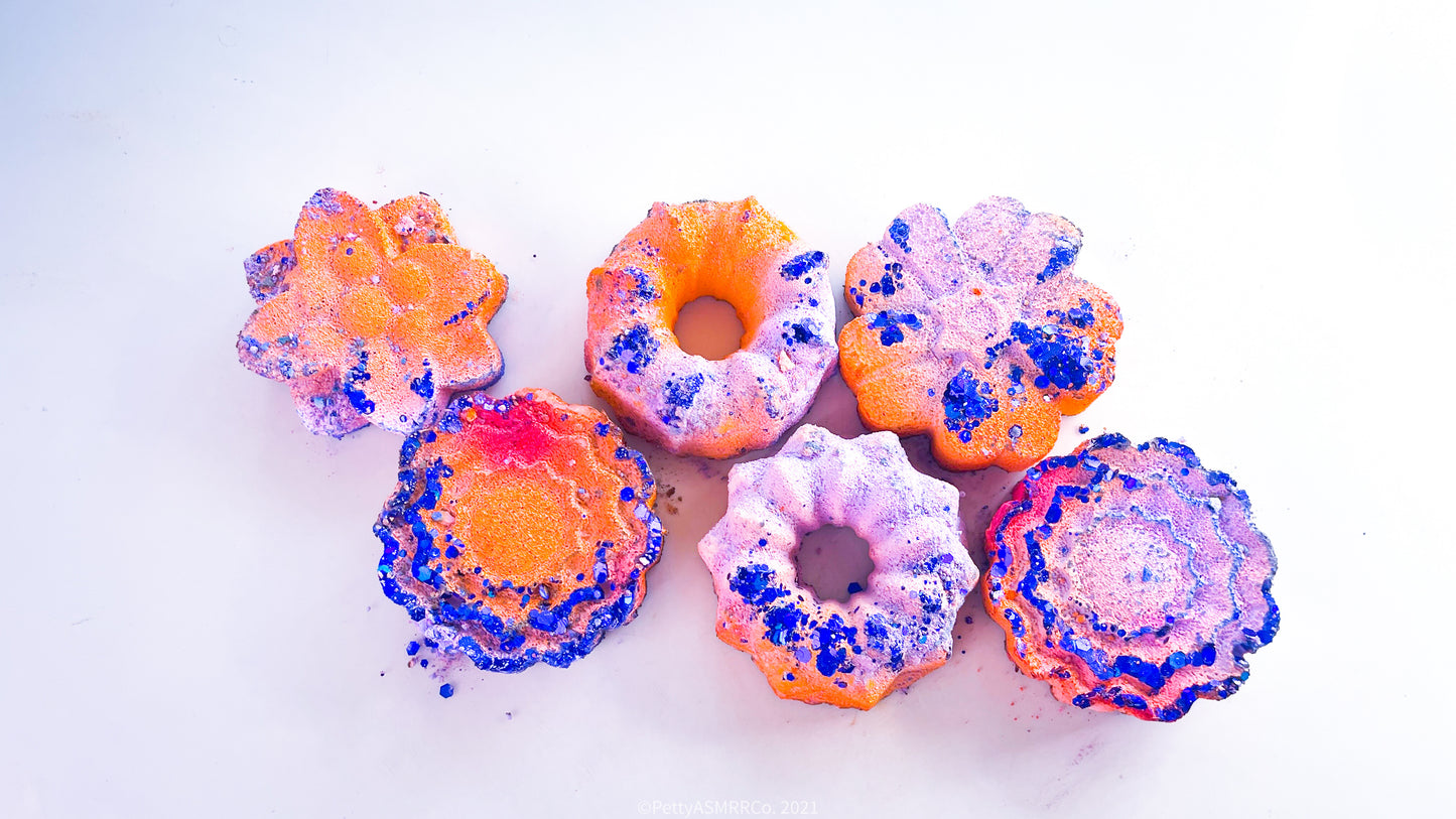 Orange | Purple Tye-Dye Glitter Bundts and Flowers ( Set of 6)