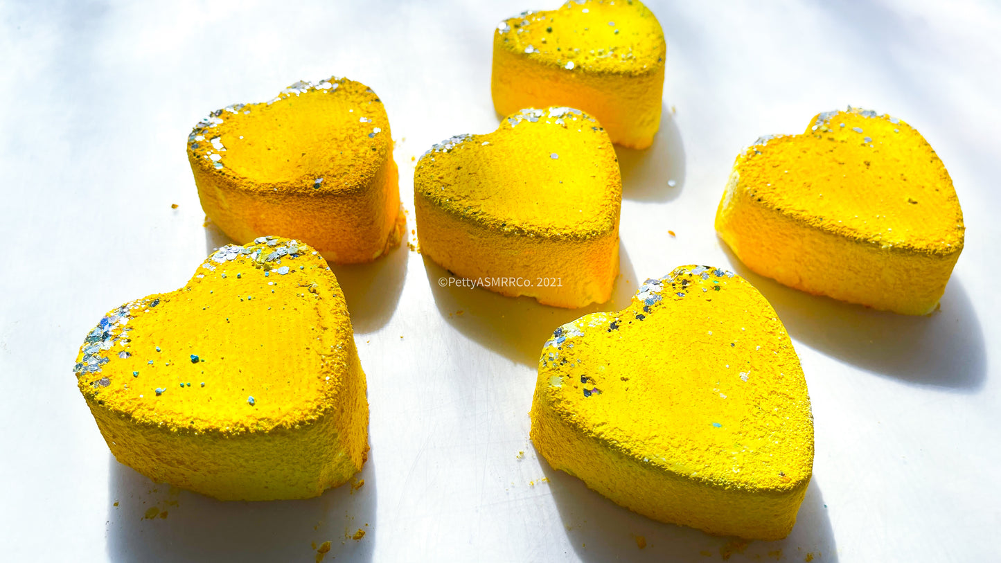 Lemon Yellow Glitter Hearts *Set of 6*