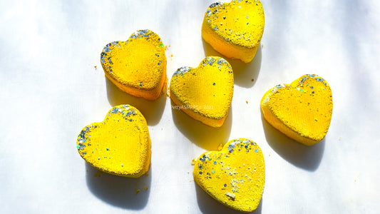 Lemon Yellow Glitter Hearts *Set of 6*