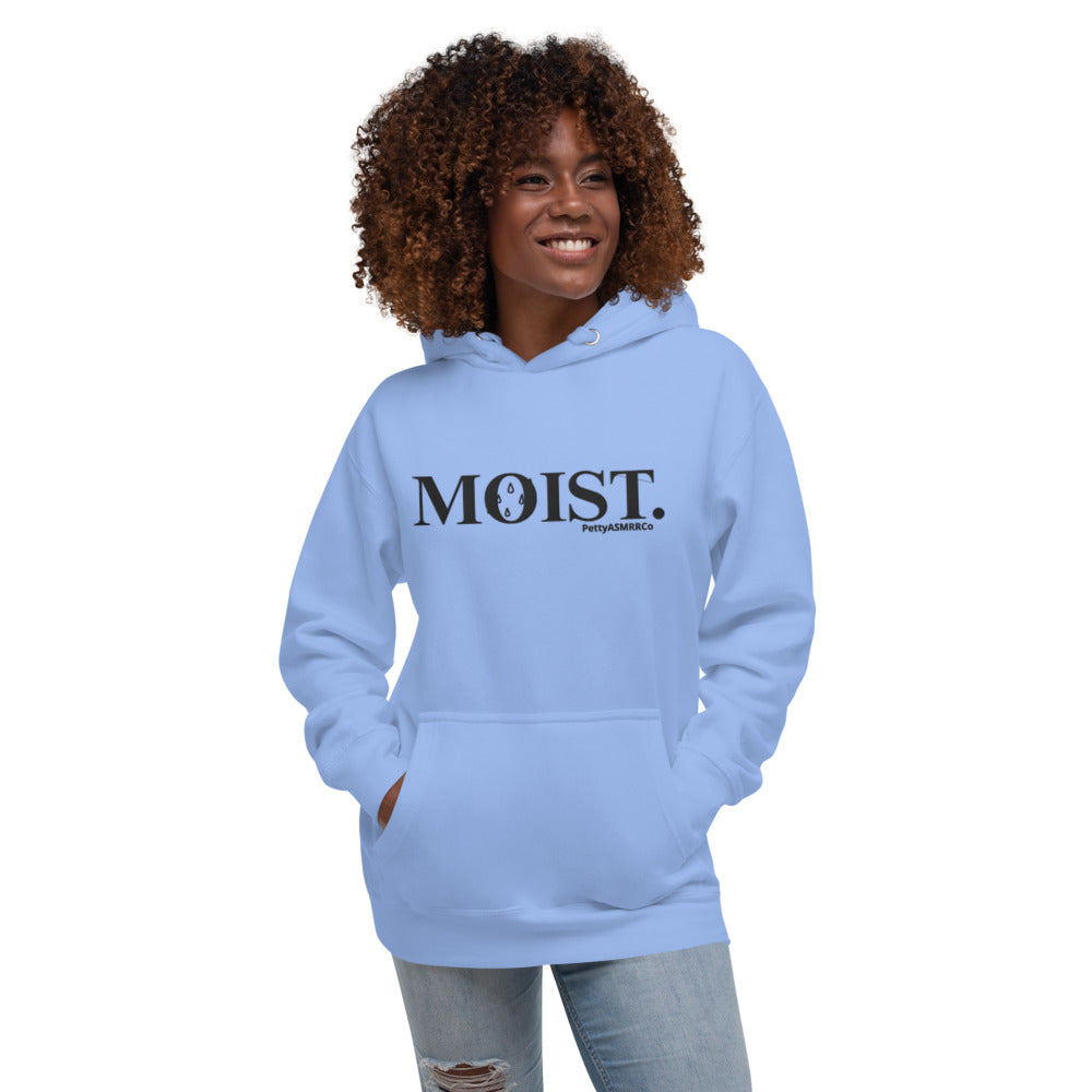 "Moist" PettyASMRRCo Unisex Hoodie (Black Letters)