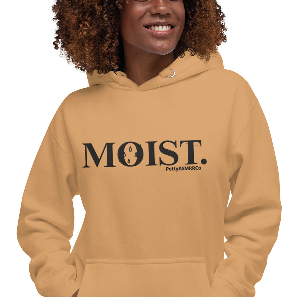 "Moist" PettyASMRRCo Unisex Hoodie (Black Letters)