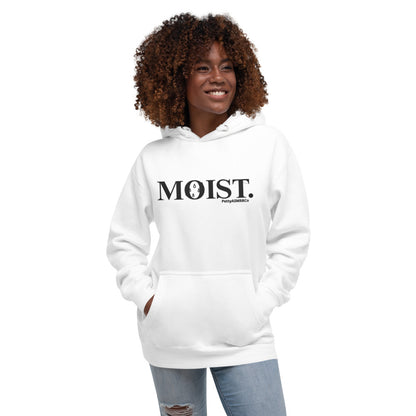 "Moist" PettyASMRRCo Unisex Hoodie (Black Letters)